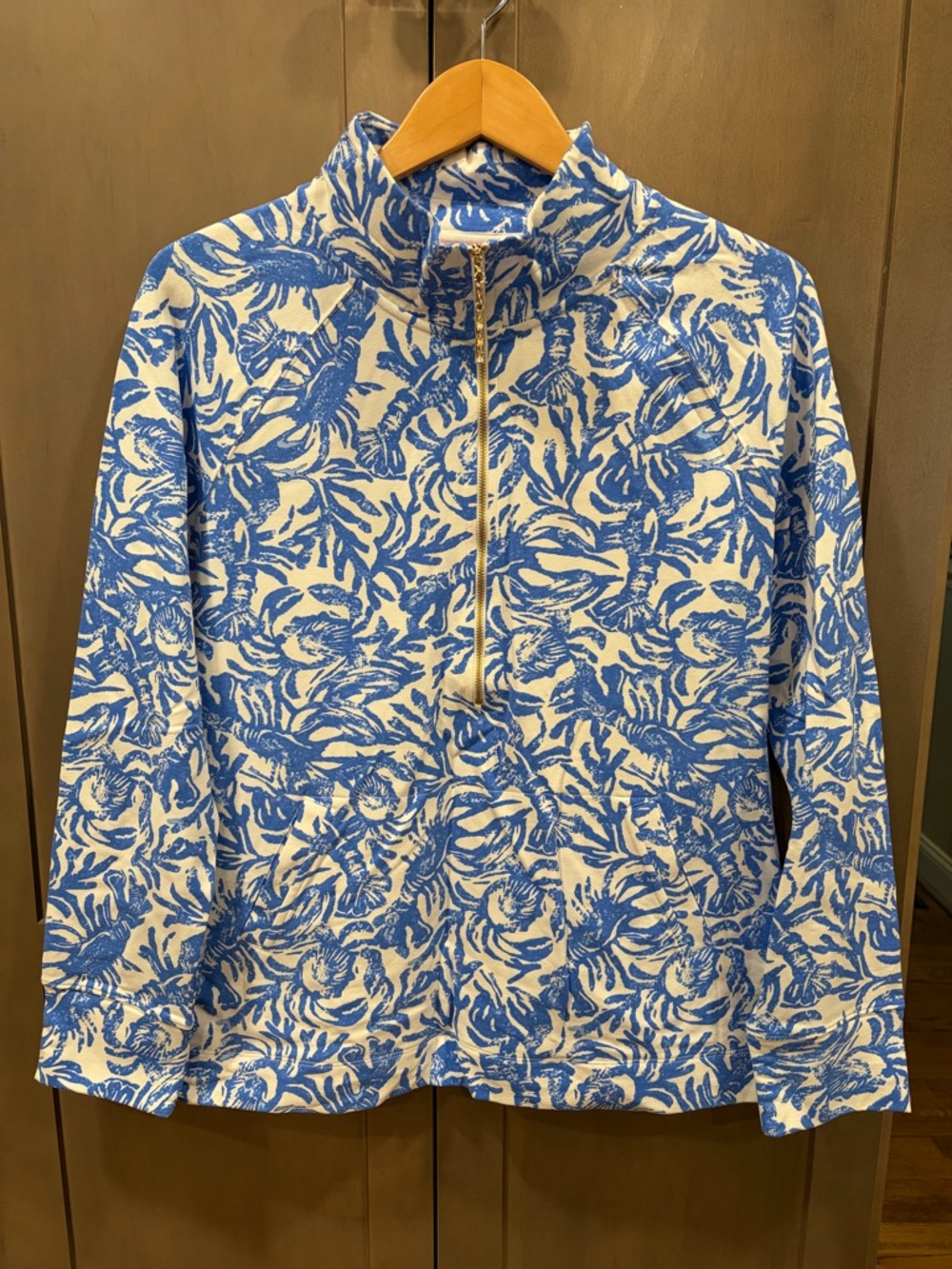 Lilly Pulitzer Blue and White Printed Half-Zip Pullover